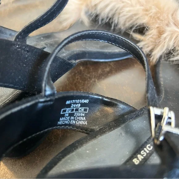 ✨4 for $60✨ Zara Black Heels with Tan Faux Fur Strap Size 36 - Picture 5 of 8